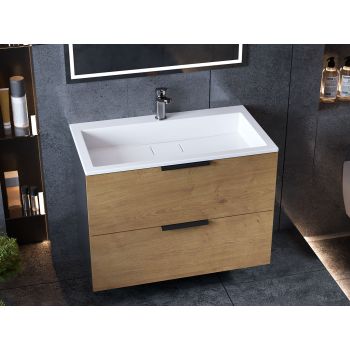 Тумба подвесная Status Juna 80 Дуб, с умывальником Aria Low 80