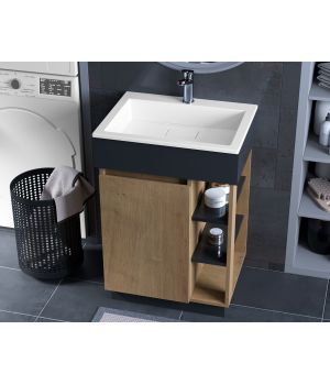 Тумба лакована, Luxor Mika 60 Дуб, з умивальником Aria Low 60