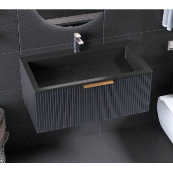 Тумба лакована, підвісна Status Vista 80 Антрацит, під умивальник Aria Low 80 Black