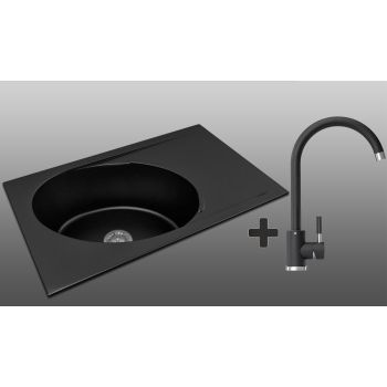 Комплект Кухонная Мойка + Кран Lexona ANTIKA Черный