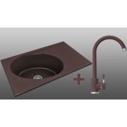 Гранитная кухонная мойка Lexona ANTIKA коричневая со смесителем