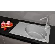 Гранітна кухонна мийка Lexona ANTIKA сіра з краном 