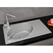 Гранітна кухонна мийка Lexona ANTIKA сіра з краном 