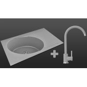 Гранітна кухонна мийка Lexona ANTIKA сіра з краном 