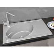 Гранітна кухонна мийка Lexona ANTIKA сіра з краном 