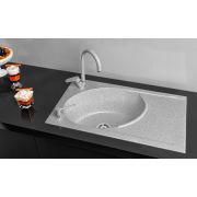 Гранітна кухонна мийка Lexona ANTIKA сіра з краном 