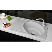 Гранітна кухонна мийка Lexona ANTIKA сіра з краном 