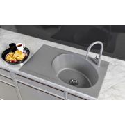 Гранітна кухонна мийка Lexona ANTIKA сіра з краном 