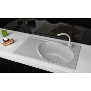 Гранітна кухонна мийка Lexona ANTIKA сіра з краном 