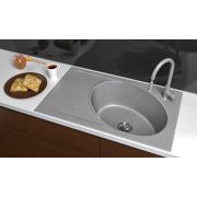 Гранітна кухонна мийка Lexona ANTIKA сіра з краном 