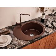 Гранитная кухонная мойка Lexona ARCA коричневая со смесителем