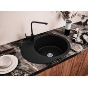 Гранитная кухонная мойка Lexona ARCA черная со смесителем