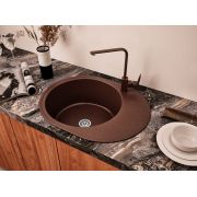 Гранитная кухонная мойка Lexona ARCA коричневая со смесителем
