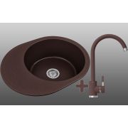 Гранитная кухонная мойка Lexona ARCA коричневая со смесителем