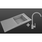Гранитная кухонная мойка Lexona Aston серая со смесителем