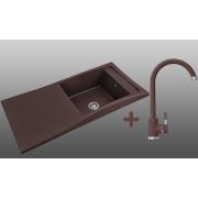Гранитная кухонная мойка Lexona Aston коричневая со смесителем