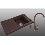 Гранитная кухонная мойка Lexona Aston Compact Бежевая со смесителем
