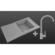 Гранитная кухонная мойка Lexona Aston Compact Серая со смесителем