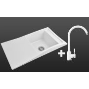 Гранитная кухонная мойка Lexona Aston Compact Белая со смесителем