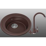 Гранитная кухонная мойка Lexona BLANSH коричневая со смесителем