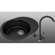 Гранитная кухонная мойка Lexona Dante черная со смесителем