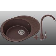Гранитная кухонная мойка Lexona Dante коричневая со смесителем