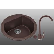 Гранитная кухонная мойка Lexona Ella коричневая со смесителем
