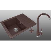 Гранитная кухонная мойка Lexona Galant коричневая со смесителем