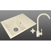 Гранітна кухонна мийка Lexona Galant бежева з краном 