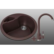 Гранитная кухонная мойка Lexona ISLAND коричневая со смесителем