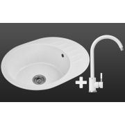 Гранитная кухонная мойка Lexona KOSH белая со смесителем