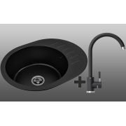 Гранитная кухонная мойка Lexona KOSH черная со смесителем