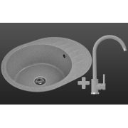 Гранитная кухонная мойка Lexona KOSH серая со смесителем