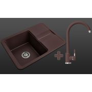 Гранитная кухонная мойка Lexona MINOLA коричневая со смесителем