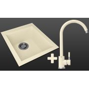 Гранитная кухонная мойка Lexona MIRA Compact бежевая со смесителем