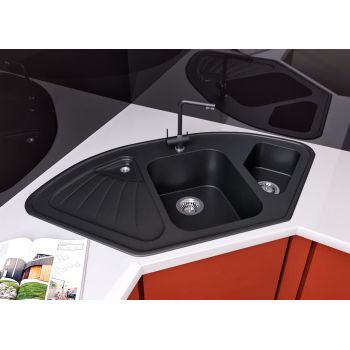 Кутова кухонна мийка Lexona MISTERI чорна 151