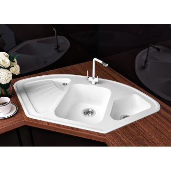 Кутова кухонна мийка Lexona MISTERI біла 152