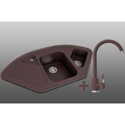 Угловая кухонная мойка Lexona MISTERI коричневая со смесителем