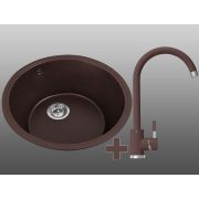 Гранитная кухонная мойка Lexona OLIVA коричневая со смесителем