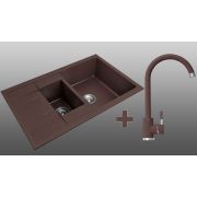 Гранитная кухонная мойка Lexona Omnia коричневая со смесителем