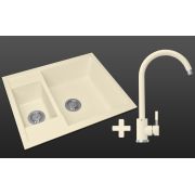 Гранитная кухонная мойка Lexona Omnia Compact бежевая со смесителем