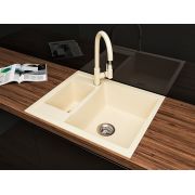 Гранитная кухонная мойка Lexona Omnia Compact бежевая со смесителем