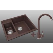 Гранитная кухонная мойка Lexona Omnia Compact коричневая со смесителем