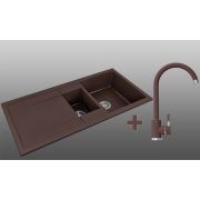 Гранитная кухонная мойка Lexona Omnia Grand коричневая со смесителем