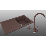  Гранітна кухонна мийка Lexona REYN коричнева з краном 