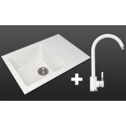 Гранитная кухонная мойка Lexona REYN Compact белая со смесителем