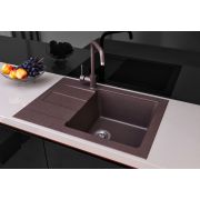 Гранитная кухонная мойка Lexona REYN Compact коричневая со смесителем