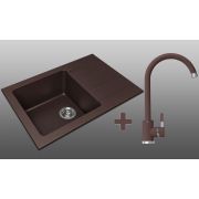 Гранитная кухонная мойка Lexona REYN Compact коричневая со смесителем