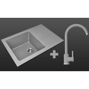 Гранитная кухонная мойка Lexona REYN Compact серая со смесителем