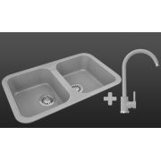 Гранітна кухонна мийка Lexona ROYAL сіра з краном 
